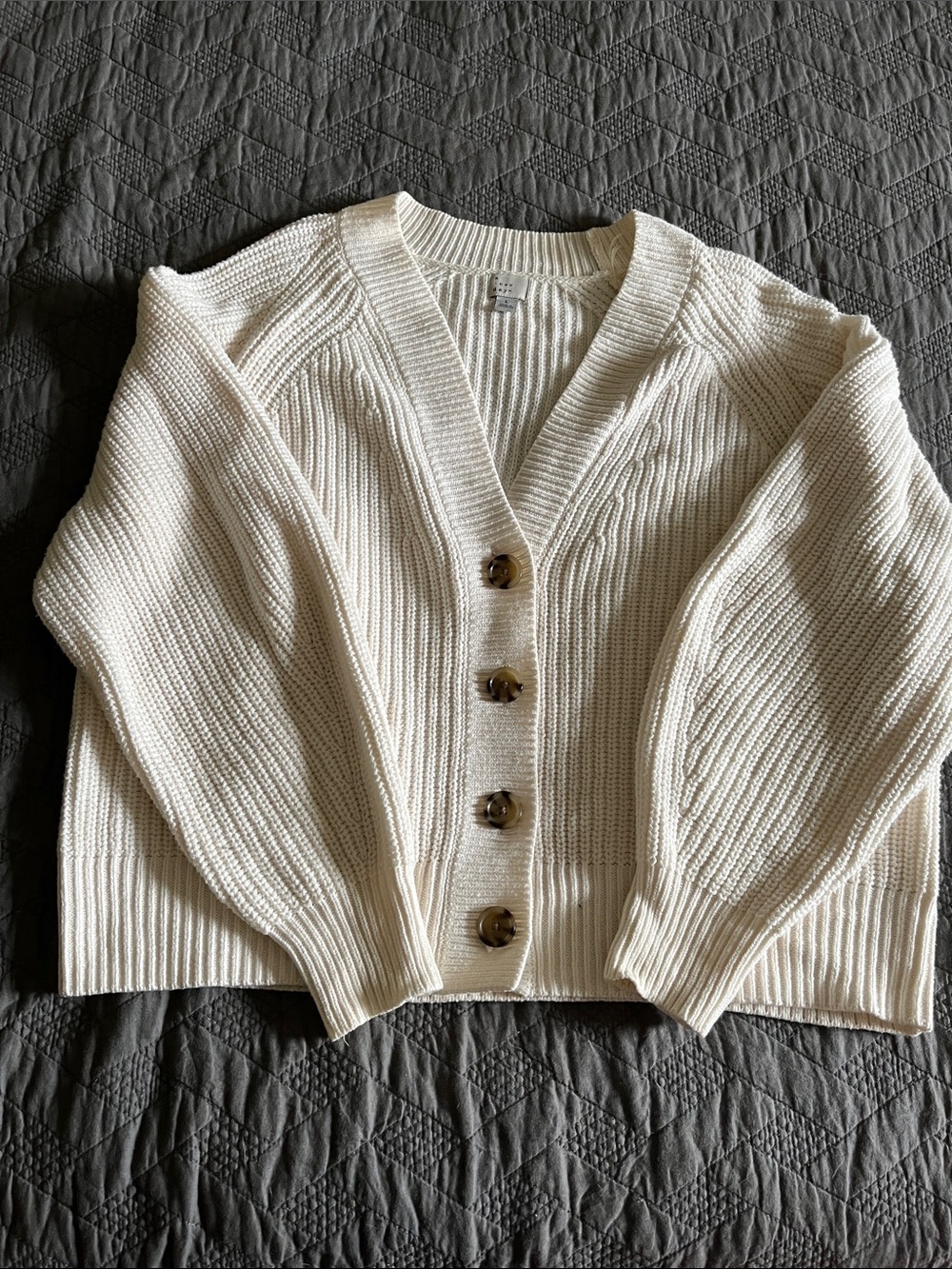 a new day Cream Chunky Ribbed V-Neck Button Cardigan